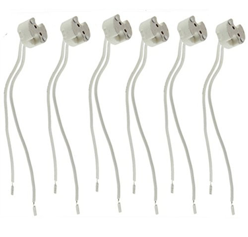 6 Pack G4 GU5.3 Bi-Pin Base Socket Ceramic Socket Adapter with 6" Wire Connector for MR16 MR11 LED Halogen Light Bulbs