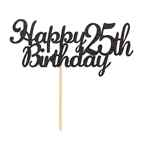 Happy 25th Birthday Cake Topper, Black Glitter Cheers To 25 Years Cake Topper,Hello 25 - Anniversary Party Decoration Happy 25th Birthday Cake Topper, Black Glitter Cheers To 25 Years Cake Topper,Hello 25 - Anniversary Party Decoration