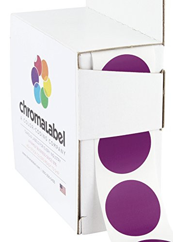 ChromaLabel 1 Inch Round Permanent Color-Code Dot Stickers, 1000 per Dispenser Box, Purple