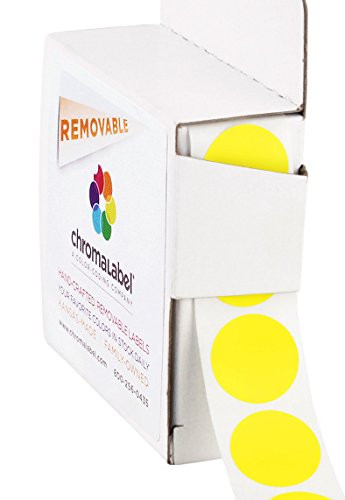 ChromaLabel 3/4 Inch Round Removable Color-Code Dot Stickers, 1000 per Dispenser Box, Yellow