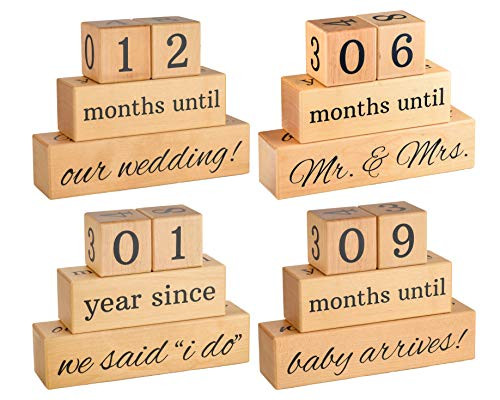 Wedding Countdown, Baby Arrival & Anniversary Blocks - Engagement Gifts for Couples - Bridal Shower Gifts - Wedding Gifts for The Couple - Anniversary Gifts for Couples - Bride Gifts