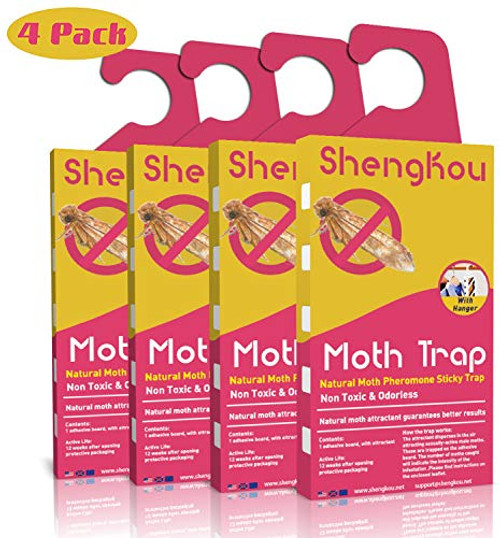 ShengKou Moth Traps for Clothes Moth | 4-Pack | Refillable | Safe and Odor-Free Natural Traps | Attractant Case-Making, Carpet, Webbing Moth, Wool Moth Closet Clothing Essentials Effective Guaranteed