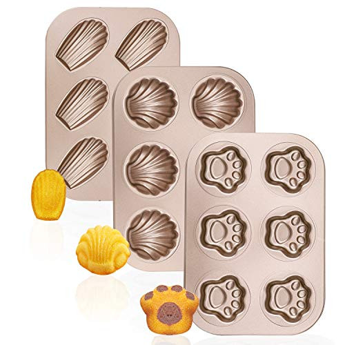 Madeleine Pans, Beasea 3 Pack Nonstick Cat Claws Shape Baking Pans, Carbon Steel Baking Mold, 6 Cavity Baking Tray Bagels Mold Madeleine Pans, Beasea 3 Pack Nonstick Cat Claws Shape Baking Pans, Carbon Steel Baking Mold, 6 Cavity Baking Tray Bagels Mold