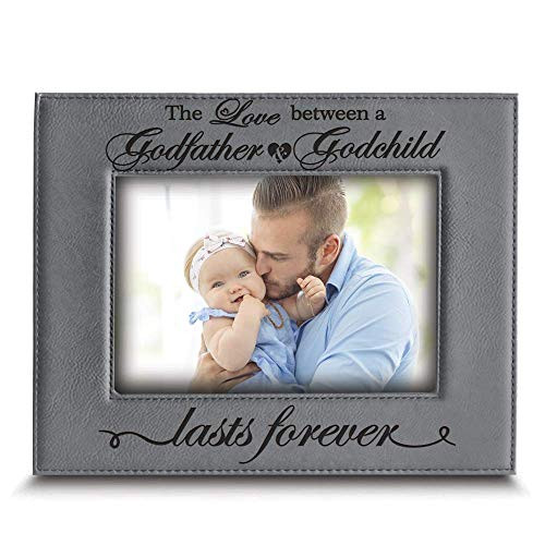BELLA BUSTA -Love a Between Godfather and Godchild Lasts Forever-Birthday, Christmas, Wedding Gift for Godfather, Godchild -Engraved Leather Picture Frame (4 x 6 Horizontal)