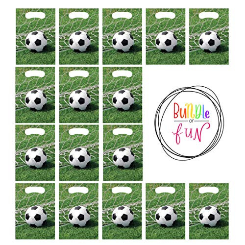 Soccer 16 Pack Party Paper Loot Treat Candy Favor Bags plus Bundle of Fun Sticker