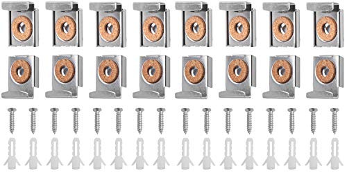 Mirror Hanger Clips Set, 4Sets (16 Pieces) Unframed Mirror Mount Clips, Metal Spring Loaded Mirror Hanger Clips with Screws and Rawl Plugs