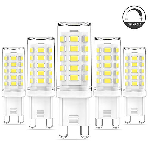 KLG G9 LED Dimmable Light Bulb 4W Daylight White 5000K, 40 Watt Halogen Equivalent, G9 Bi Pin Base Base Bulbs, 400LM, AC 120V for Home Lighting, Pack of 5