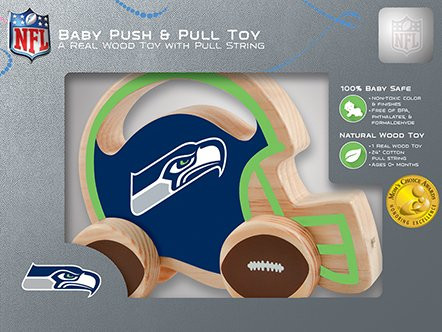 MasterPieces NFL Seattle Seahawks Natural Wood, Non-Toxic, BPA, Phthalates, & Formaldehyde Free, Push & Pull Toy with Cotton String