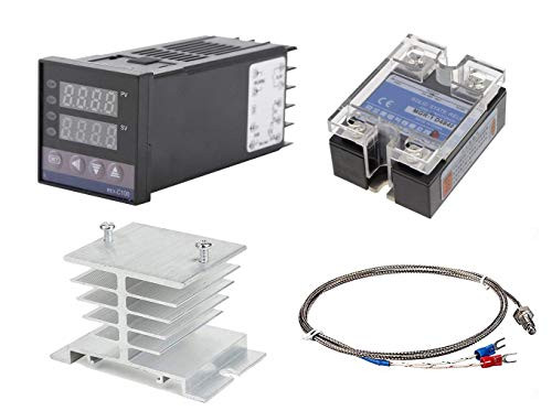 YXQ REX-C100 Temperature Thermostat Controllers Digital Intelligent PID LED, 100-240VAC, K Sensor, 40A Solid State Relay, Heat Sink (REX-C100 + K + 40A SSR+Heat Sink)