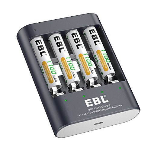 EBL 1100mAh AAA Rechargeable Batteries (4 Counts) with AA AAA Battery Charger, 40min Fast Charging