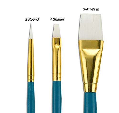 Fundamentals Paint Brush Set Short Handled For Decorative Arts, Watercolor, Acrylic, Oils, Set Of 3 Basic White Paint Brushes - Set No. 5