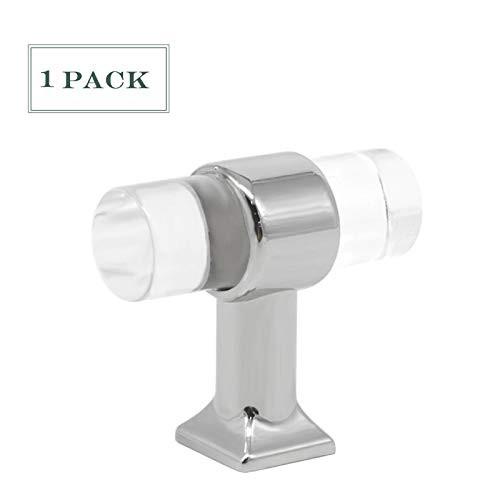 1 Pack T Shape Acrylic Knobs Polished Chrome Drawer Pulls and Knobs Brushed Kitchen Cabinet Knobs and Handles 1.9''Height 1.6''Diameter Dresser Cupboard Hardware Pulls
