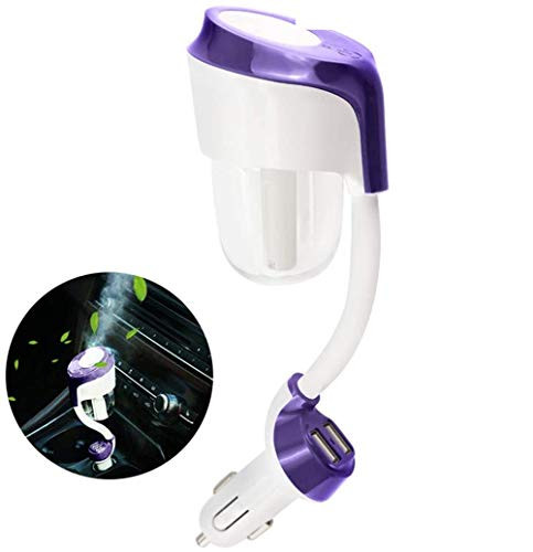Car Humidifier, Car Diffuser, Car Air Freshener, Cool Mist Car Air Purifier with 2 USB Charger 360 Degree Rotation, Mini Car Aromatherapy Essential Oil Diffuser (Purple)