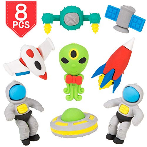 PROLOSO Pencil Erasers Outer Space Cartoon Toy Eraser Space Party Favors