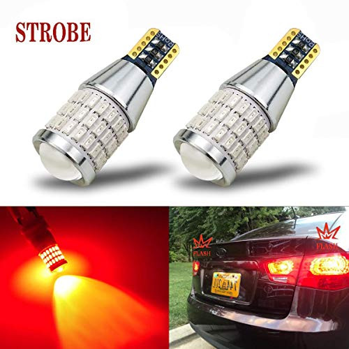 iBrightstar Newest 9-30V Flashing Strobe Blinking Brake Lights 912 921 W16W T15 906 LED Bulbs with Projector replacement for Tail 3rd Brake Stop Lights, Brilliant Red