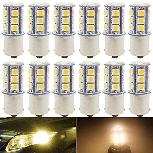 ALOPEE - 12-Pack Warm White 3000k 1156 BA15S 7506 1141 1003 1073 LED Light 12V-DC 5050 18SMD Car Replacement for RV Camper Interior Lighting Marine Cabin Boats Lighting Trailer Tail Backup Light