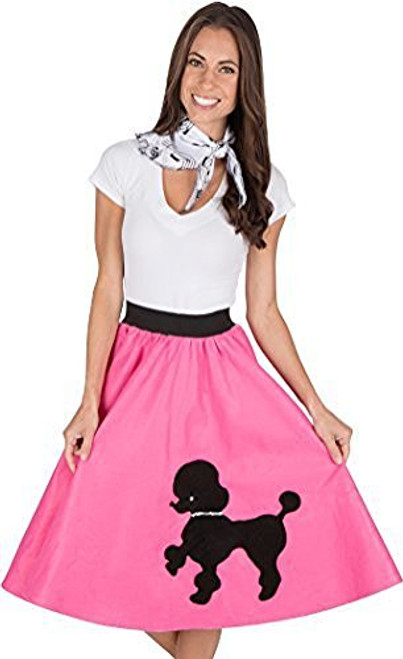 Adult Poodle Skirt with Musical Note printed Scarf Hot Pink by Kidcostumes