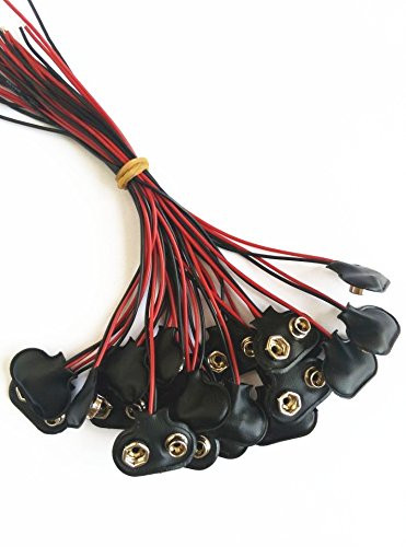 Glamorway 20Pcs T-Type 9V Battery Snap-on Connector Clip With Wire Holder Cable Leads Cord
