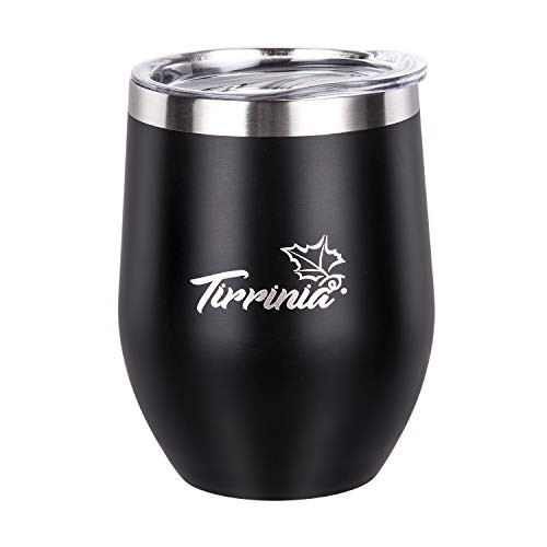 Stemless Insulated Wine Tumbler with Lid, 12oz Single Stainless Steel Double Walled Metal Reusable Wine & Champagne Tumbler for Camping, Travel and Outdoor, Black