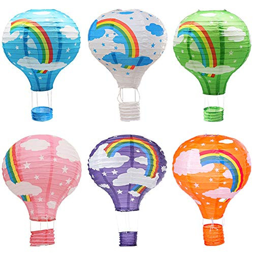 Famgee 12 inch Hanging Hot Air Balloon Paper Lanterns Set Decoration Birthday Wedding Christmas Party Decor Gift Set Pack of 6 (Rainbow)