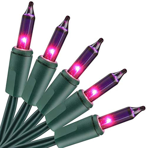 BrizLabs Halloween Lights, 69.6ft 300 Count Purple Lights Connectable, Clear Mini Lights Plug in, 120V UL Certified Incandescent String Lights Green Wire for Christmas Indoor Outdoor Spooky Decoration