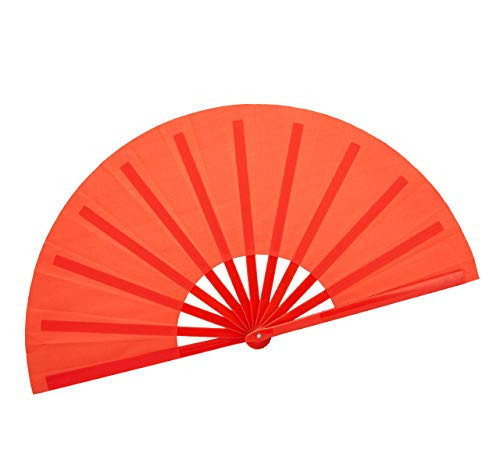 HONSHEN Dance Folding Hand Fan Red Large Chinese Kung Fu Tai Chi Plastic-Nylon Hand Held Folding Fans for Men/Women(Dance Fan Red)