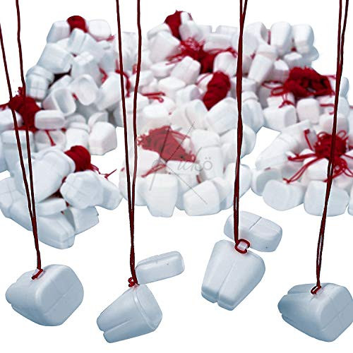 Kicko Plastic Tooth Saver Necklace - 144 Pack Tooth-Shaped Containers with Red String for School Events, Dentist Prizes, Dental Offices, Teacher Supplies, Party Favors