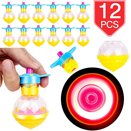 PROLOSO 12 Pcs Spinning Tops Light Up LED Spin Toys Flashing Gyro Glow in The Dark Party Favors