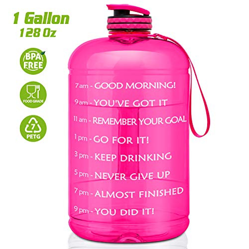 FRETREE Gallon Water Bottle Portable Water Jug - Fitness Sports Daily Water Bottle with Motivational Time Marker, Leak-Proof Gym Bottle for Outdoor Camping, Pink(1 Gallon, BPA Free) FRETREE Gallon Water Bottle Portable Water Jug - Fitness Sports Daily Water Bottle with Motivational Time Marker, Leak-Proof Gym Bottle for Outdoor Camping, Pink(1 Gallon, BPA Free)