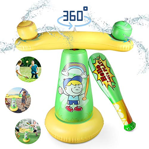 Spinning Baseball Sprinkler and Splash Water Play Pad, Inflatable Water Play Spray Mat Toy Outdoor Backyard Party Sprinkler, Learning & Sporting Water Mat Toys for Toddlers and Kids Summer Gift