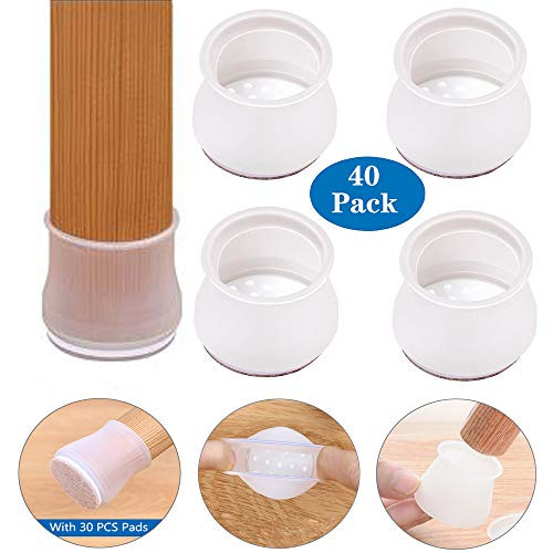 Chair Leg Floor Protectors, 40 Pack Upgraded Transparent Silicone Chair Leg Caps Covers Anti-Slip Chair Leg Pads for Round & Square Furniture Table Feet