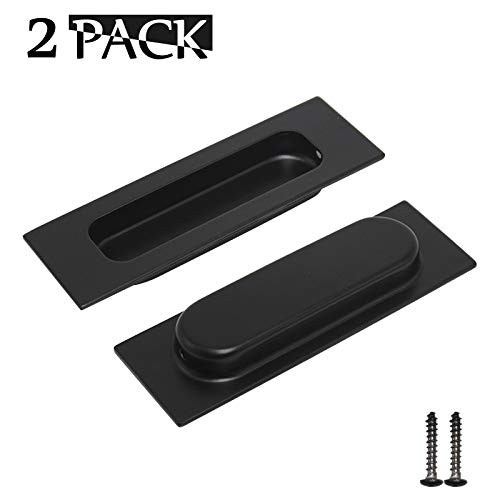 (2 Pack) Probrico Black Sliding Door Pulls Rectangular Flush Finger Pulls Flush Door Handles Stainless Steel Recessed Door Pull Handles 4.72" Length Dresser Drawer Recessed Sliding Door Pulls