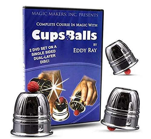 Magic Makers Complete Course in Magic with Cups & Balls DVD- Professional Performance Grade Polished Aluminum Cups and No-Bounce Balls Included