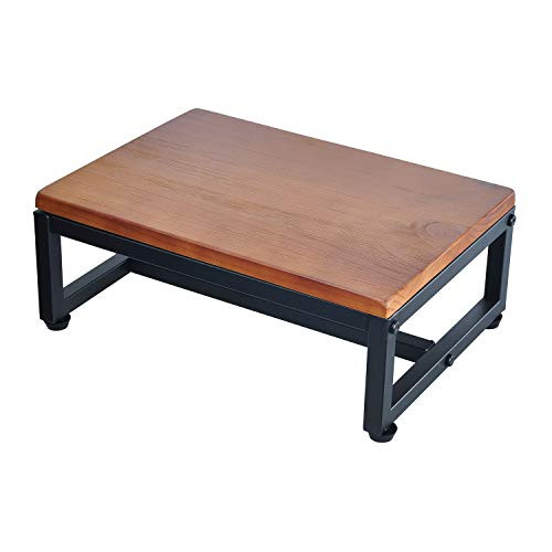 ECROCY Wooden Iron Frame Bedside Step Stool Indoor Mobility Step Stool for Kitchen, Bathroom, Bedroom, Kids or Adults - Portable One Step Stool - Caramel(Need Assemble)