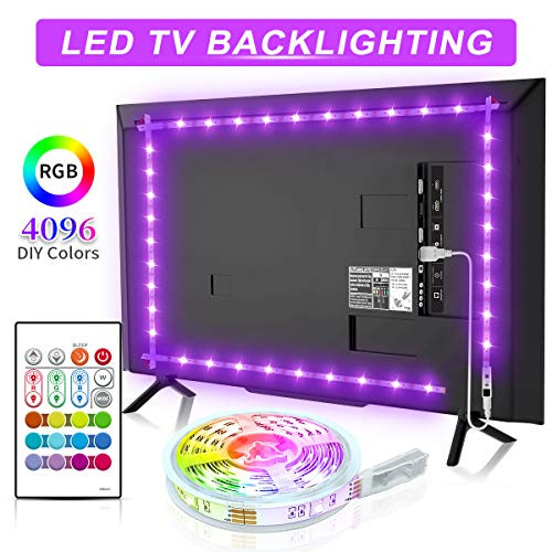 LED TV Backlight, Bason 6.56ft USB LED Strip Lights for 32-58 inch TV/Monitor Backlight, SMD 5050 LED TV Lights with Remote,4096 DIY Colors Changing for Home Theater.