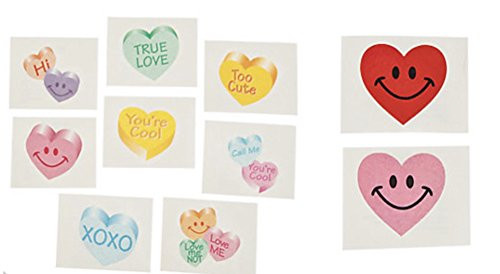 Smile Face and Conversation Heart Glitter Tattoos (144 Pieces)