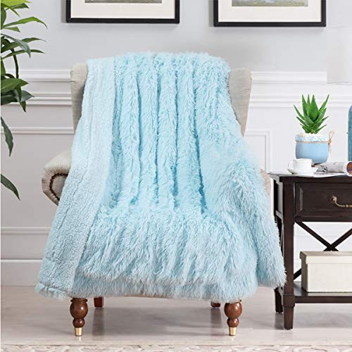 UEEE Super Soft Shaggy Warm Plush Throw Blanket Fluffy Long Faux Fur Decorative Blankets for Couch Bed Chair Photo Props Light Blue(51"x63") UEEE Super Soft Shaggy Warm Plush Throw Blanket Fluffy Long Faux Fur Decorative Blankets for Couch Bed Chair Photo Props Light Blue(51"x63")
