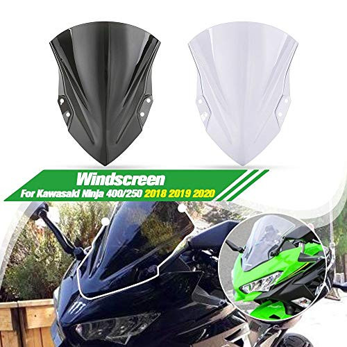 Lorababer for Kawasaki Ninja 400 250 2018 2019 2020 Motorcycle PC Plastic Windscreen Windshield Baffle Wind Deflectors With bracket Ninja400 Ninja250 18 19 20(Light smoke)