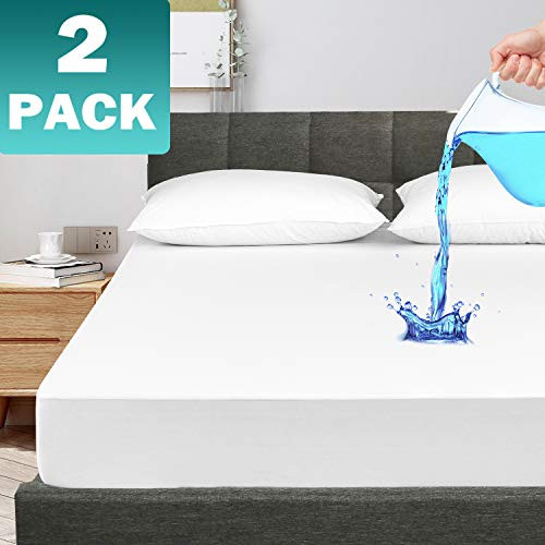 2 Pack Premium Queen Size Waterproof Mattress Protector Smooth hypoallergenic Breathable Mattress Cover Pad,Comfort & Ultra Soft & Vinyl-Free Noiseless Fitted Bed Cover 15" Deep Pocket (Queen)