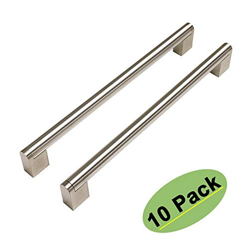 homdiy Cabinet Pulls Brushed Nickel - HDJ14SN Kitchen Cabinet Handles 10 Pack 8-4/5 inch Hole Centers Drawer Pulls Brushed Nickel Cabinet Hardware for Dresser Drawers