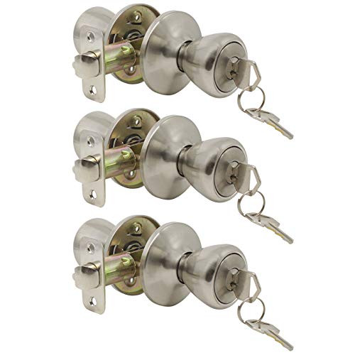 Gobrico Tulip-Style Keyed-Alike Exterior Door Hardware Entrance Locksets Knob, Satin Nickel 3Pack