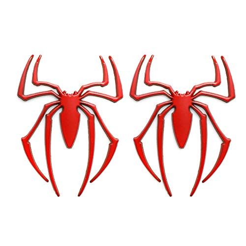 CARRUN 2pcs 3D Spider Emblem Car 3d Logo Metal Chrome Spider Badges Sticker (Red)