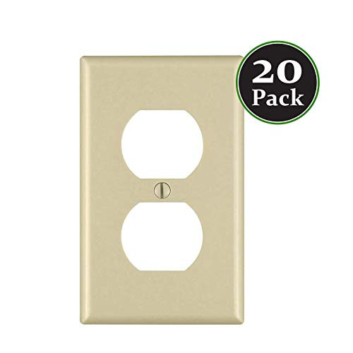 Duplex 1-Gang Device Receptacle Wallplate,Standard Size,Mount,Wall Plates Kit, Home Electrical Outlet Cover, Unbreakable Material, Pack Dual Port Replacement Faceplates Covers Ivory Plastic One (20)