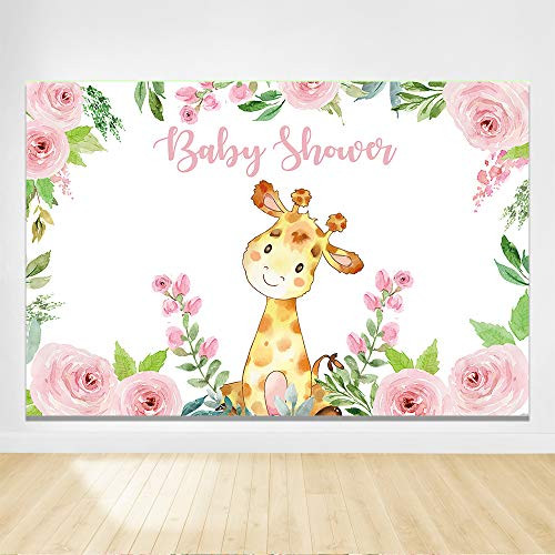 Felizotos White Pink Flowers Giraffe Baby Shower Backdrop Baby Girls Little Princess Baby Shower Party Decorations Safari Girl Photography Background 6x4ft