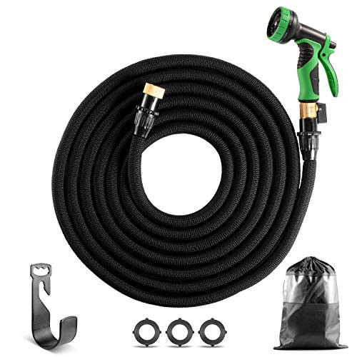 Garden Hose Expandable 50 ft, High-Pressure Water Hose with Spray Nozzle, Durable Flexible Garden Hose with 3/4 Nozzle Solid Brass Connector, Leak Proof Expanding Hose for Gardening and Washing