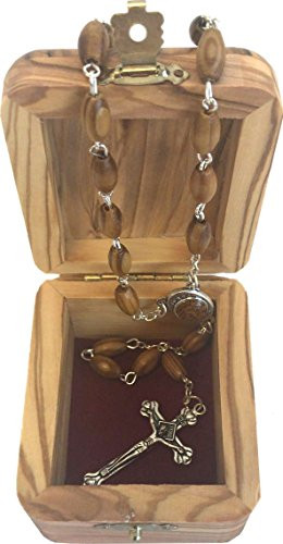 Jerusalem Cross Olive Wood Rosary and Box - Made in Bethlehem