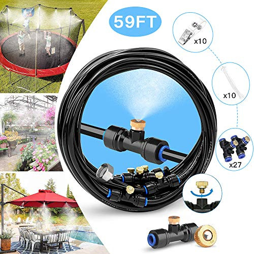 Yachee Misting Cooling System, 59FT (18m) Misting Line + 27 Brass Mist Nozzles + a Brass Adapter(3/4"), Outdoor Mister for Patio Garden Umbrellas Greenhouse Trampoline Backyard Cooling Pool