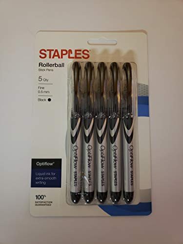 Staples Optiflow Liquid Rollerball Pens, Fine Point, 0.5 mm, Conical (Black)