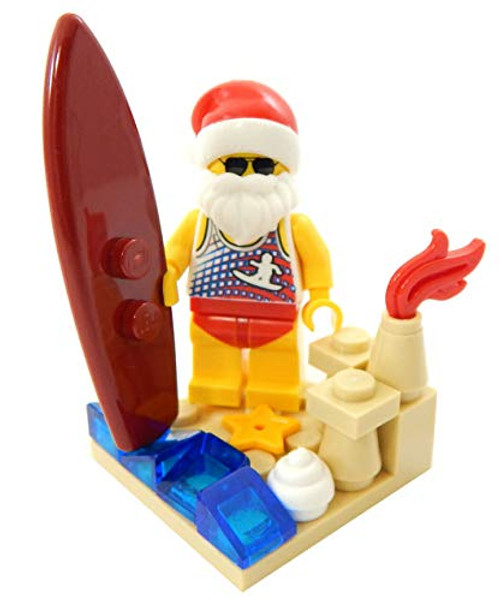 Booster Bricks Lego Surfing Santa Minifigure - Christmas Holiday Minifig Surf Board Booster Bricks Lego Surfing Santa Minifigure - Christmas Holiday Minifig Surf Board