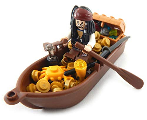 Booster Bricks Lego Jack with Boat Minifigure Bundle Loaded with a Treasure Chest, Gold, Jewels and More minifig